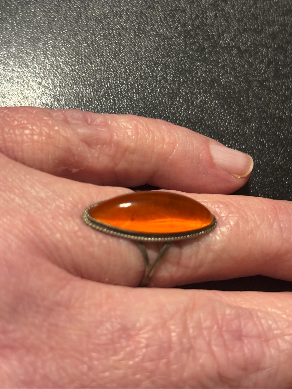 Vintage Marquise Orange Amber Color Cabochon‎ Split-Shank Ring